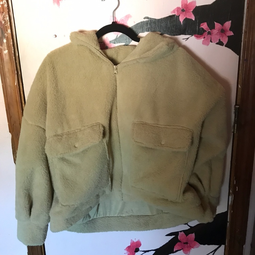 Urban Outfitters tan fluffy zip up coat